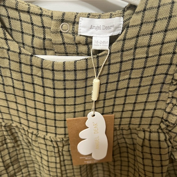 Angel Dear Ruffle Sleeve Romper - Grid Gingham Green - Picture 2 of 3